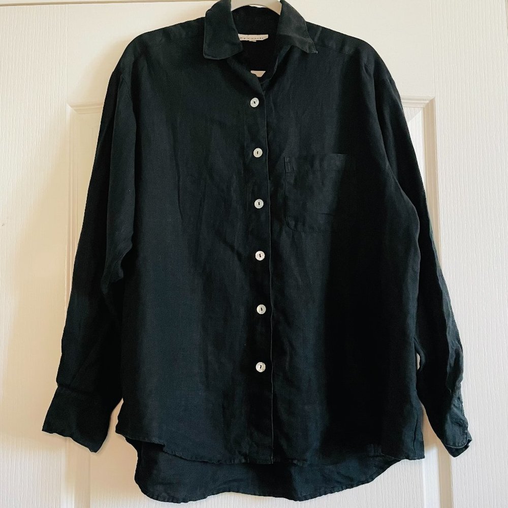 Bryn Walker Womens 100% Linen Black Button Down Relaxed Shirt Size M